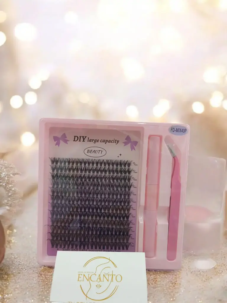 Set Rosado Pestañas Pinza Pegante Y Sellador DIY