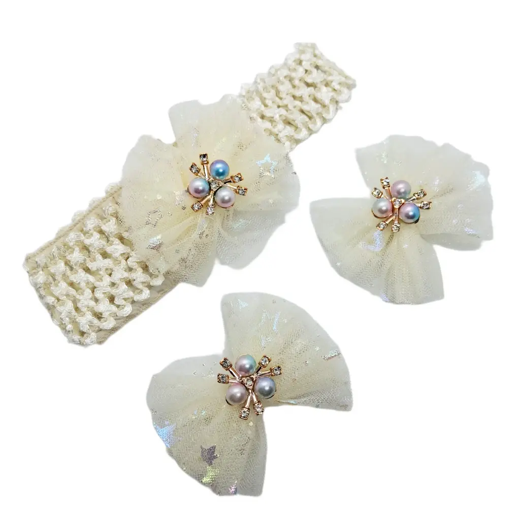 [ENC0000000000916CAP] Kit  Balaca+Pinzas Flor Perlitas Niña