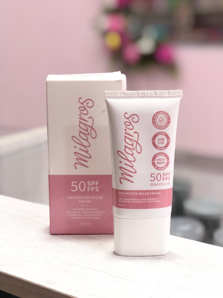 [7708075180711] Protector Solar Milagros Con Color 50 FPS 40 ml
