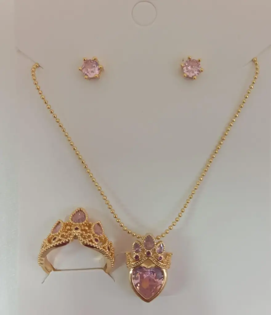 Set De Collar Cadena Aretes Y Anillo Rapunzel Acero Inoxidable