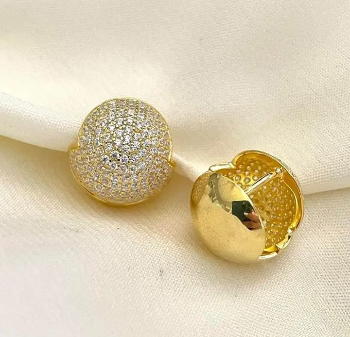 Candongas Doradas Redondas Con Brillantes