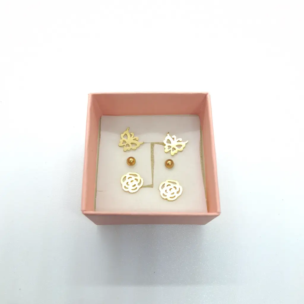 Aretes x3 Mariposa, Balin y Flor