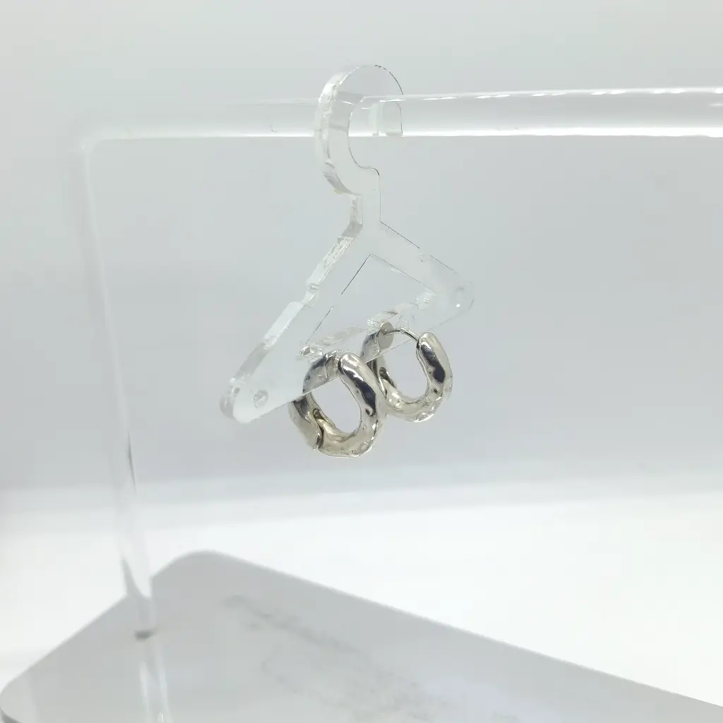 Aretes Aros Machacados Plateados 