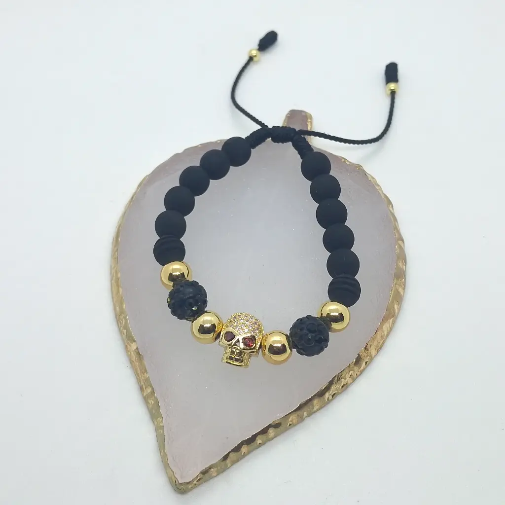 Pulsera Neopreno y Rodio Dorado Calavera