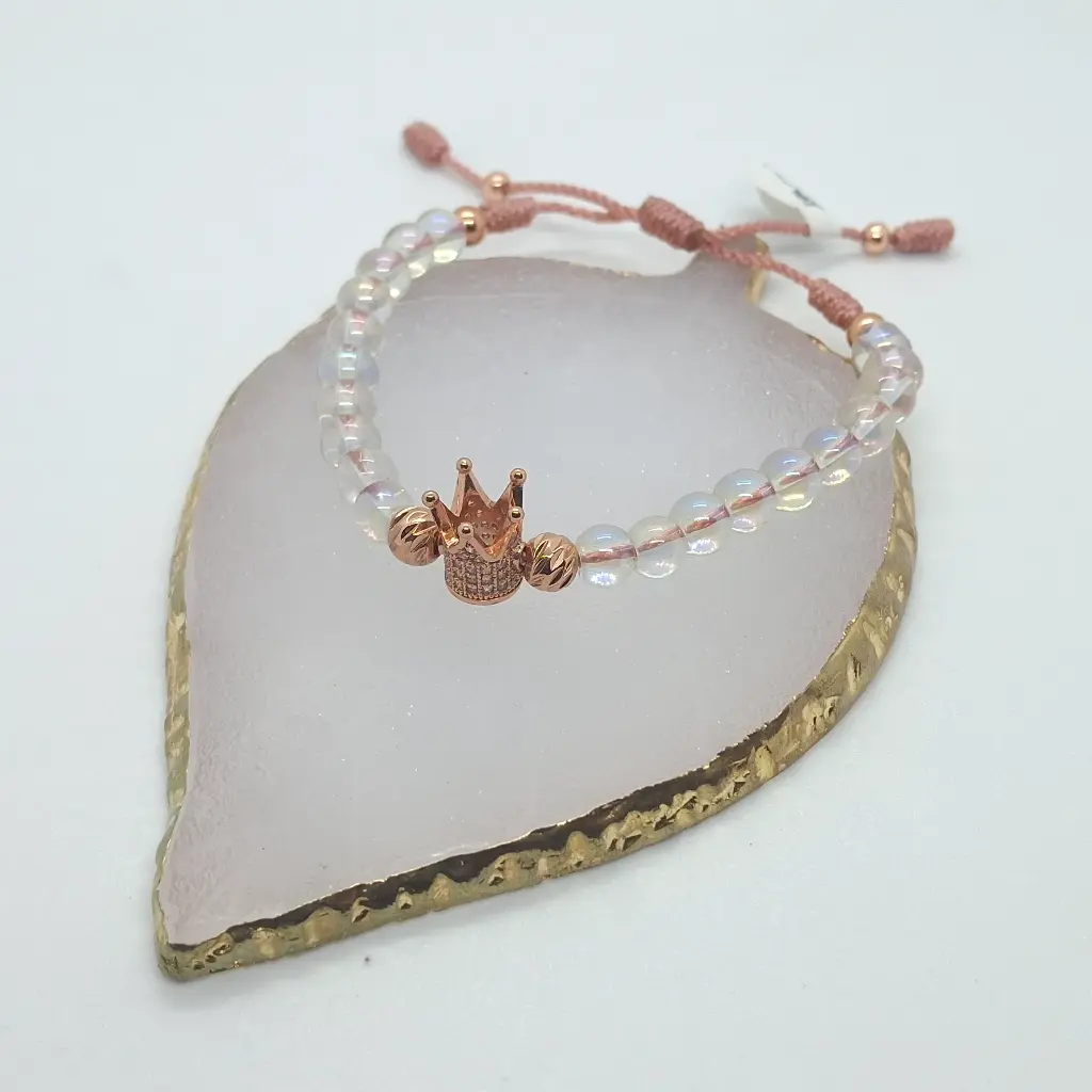 Pulsera Balín Transparente 6 mm Dije Corona