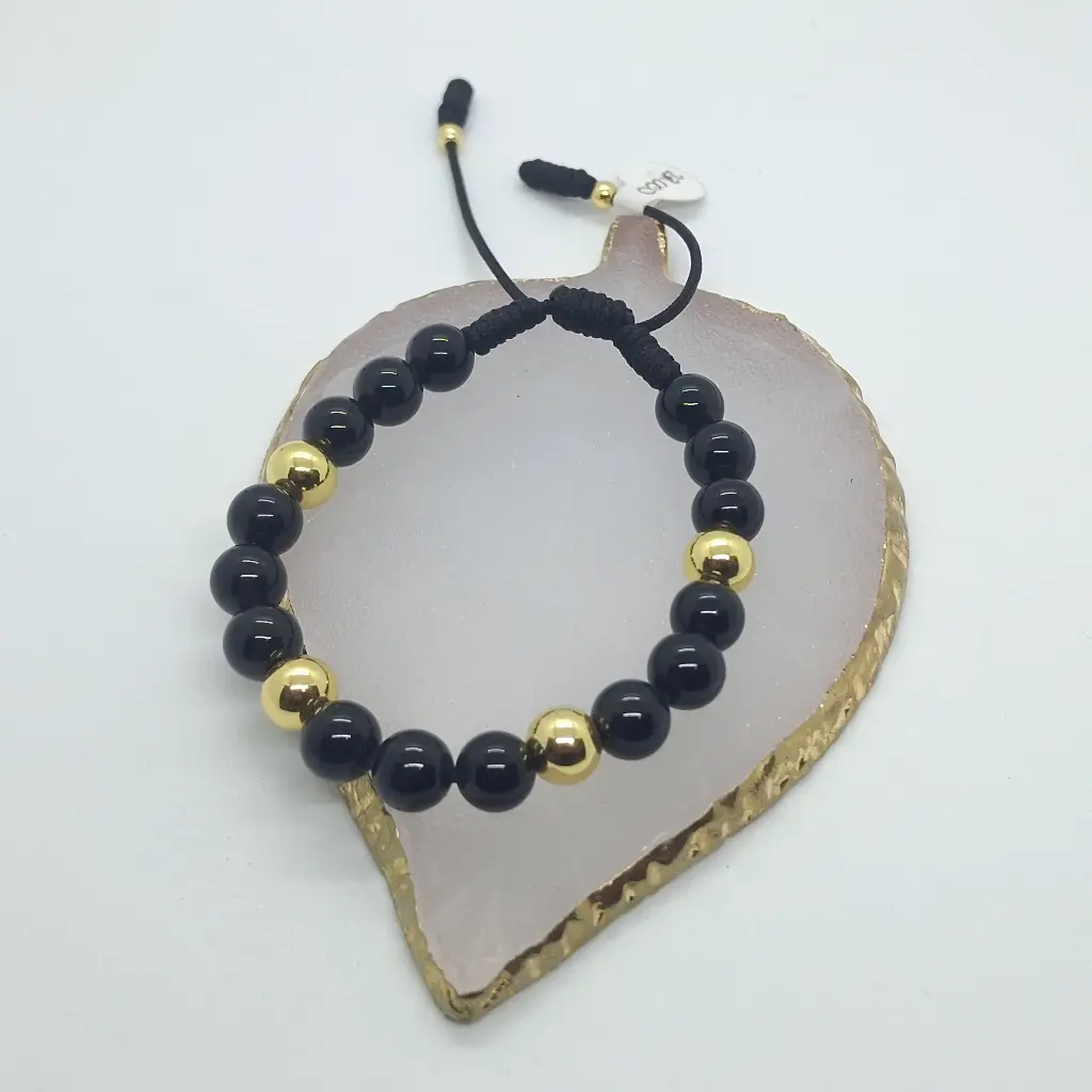 Pulsera Balin Negro Onix Brillante Balin 8mm Sin Dije