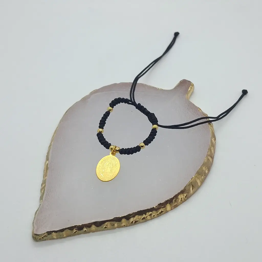 Pulsera Tejida Trenza Balin Rodio 4 mm Dije Guadalupe Bebe