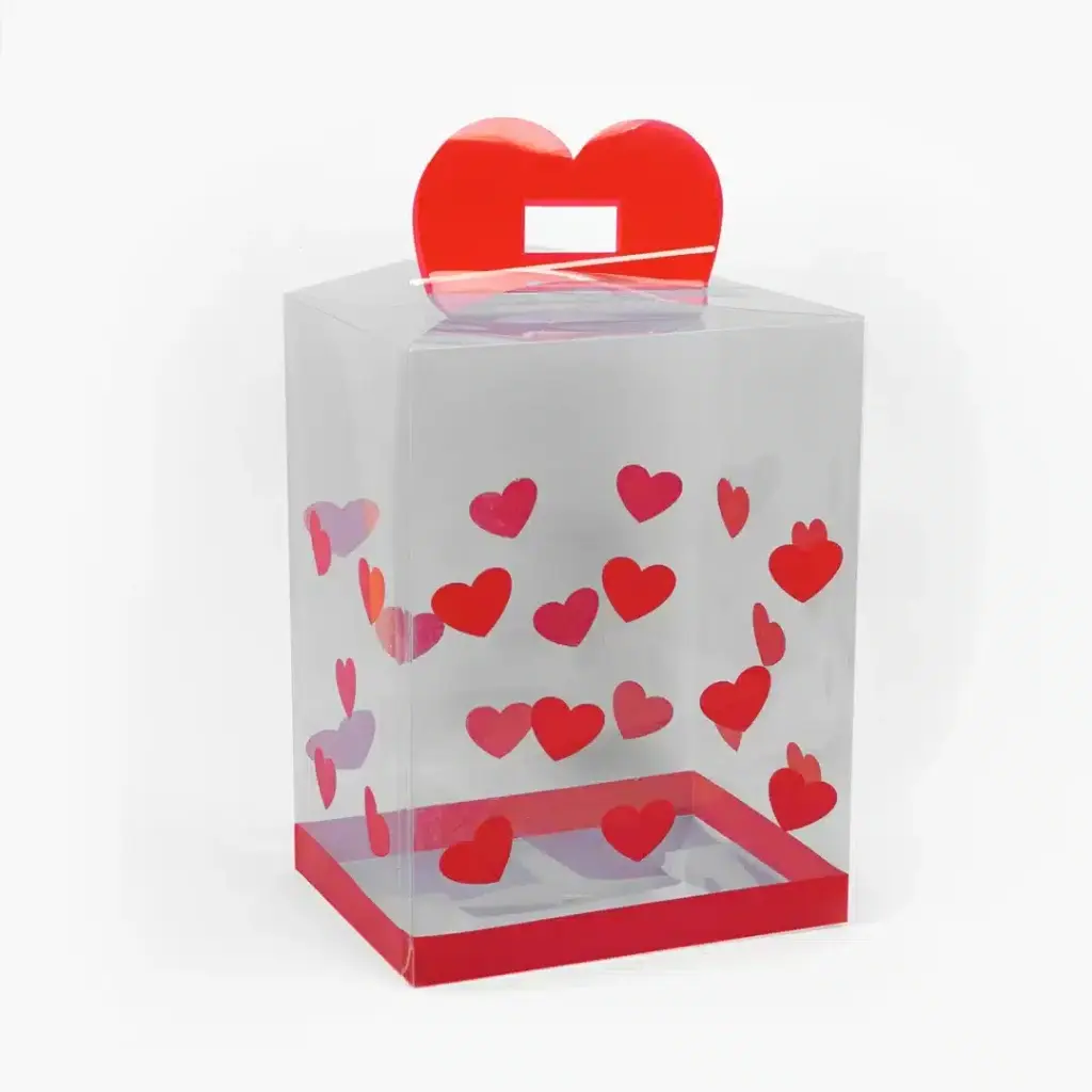 Caja De Roja De Corazones En Acetato