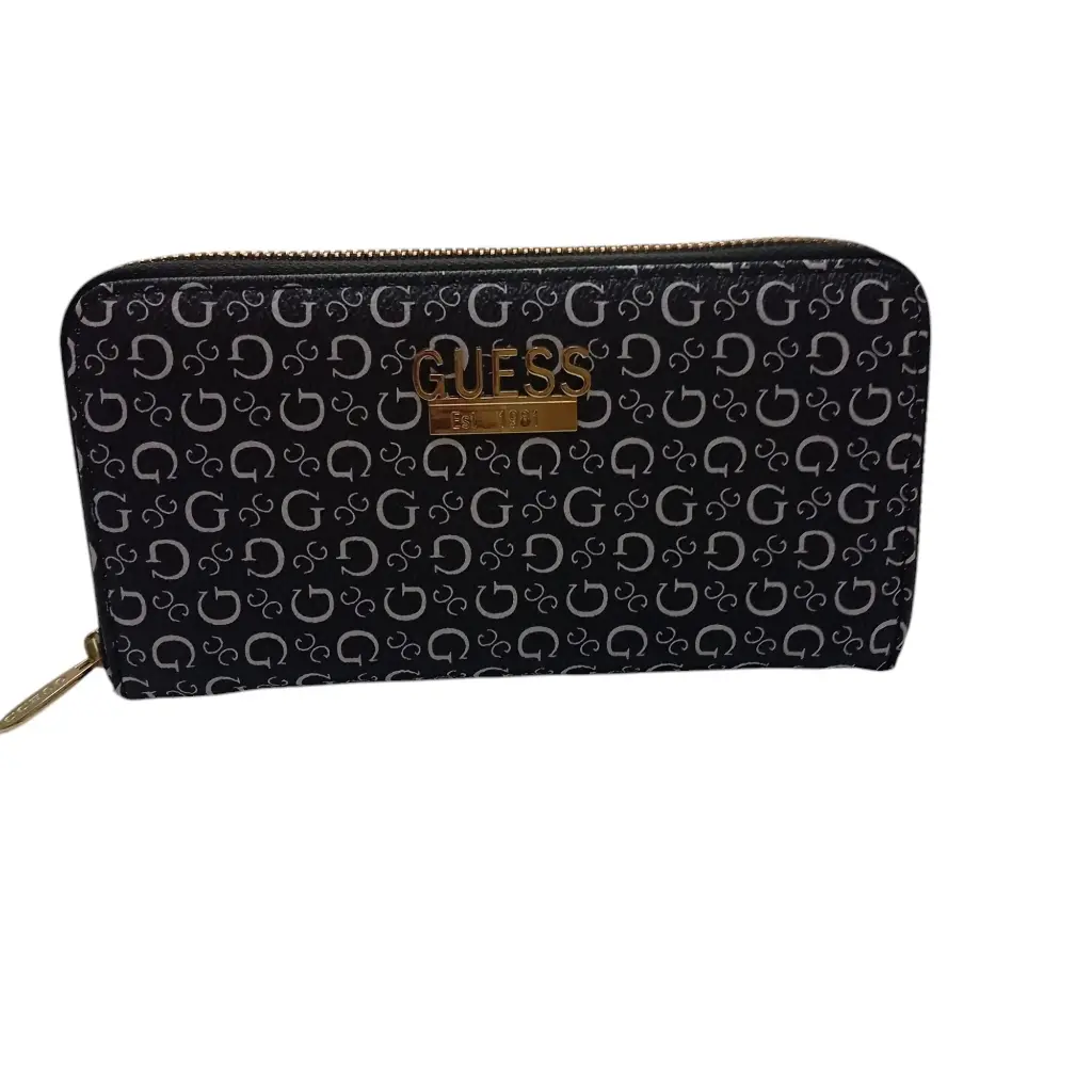 Billetera Grande Negra Un Cierre Guess Mujer