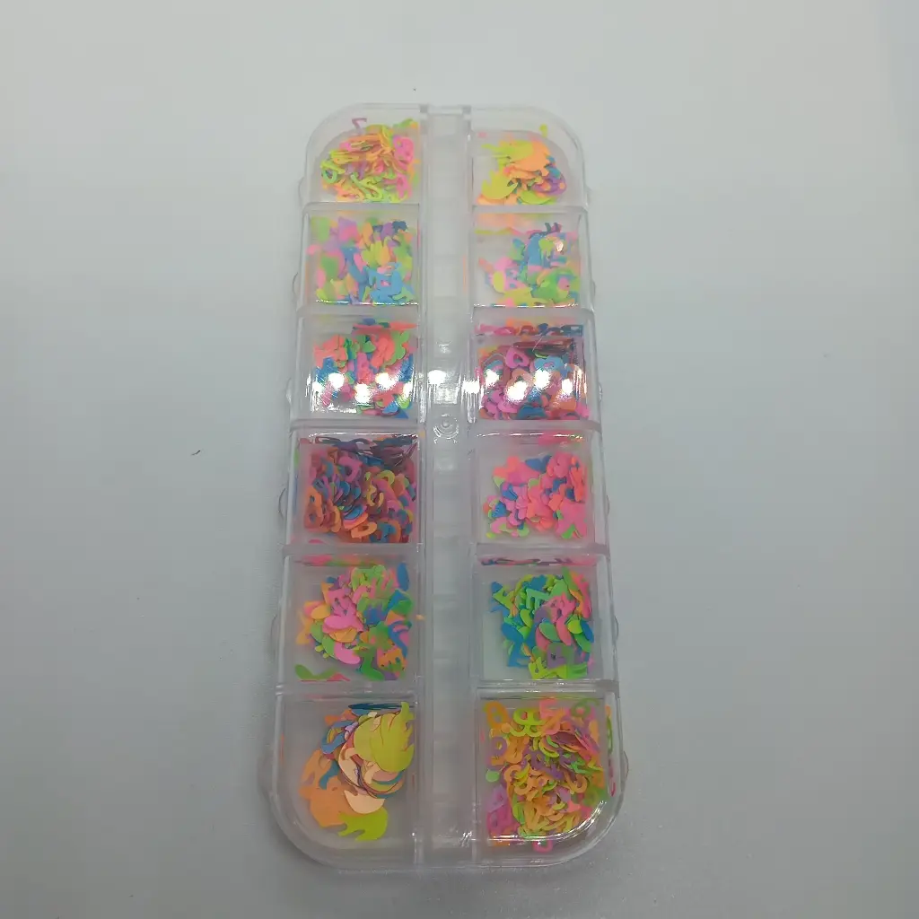 Estuche Decoración Uñas Figuras Neon X12 Piezas