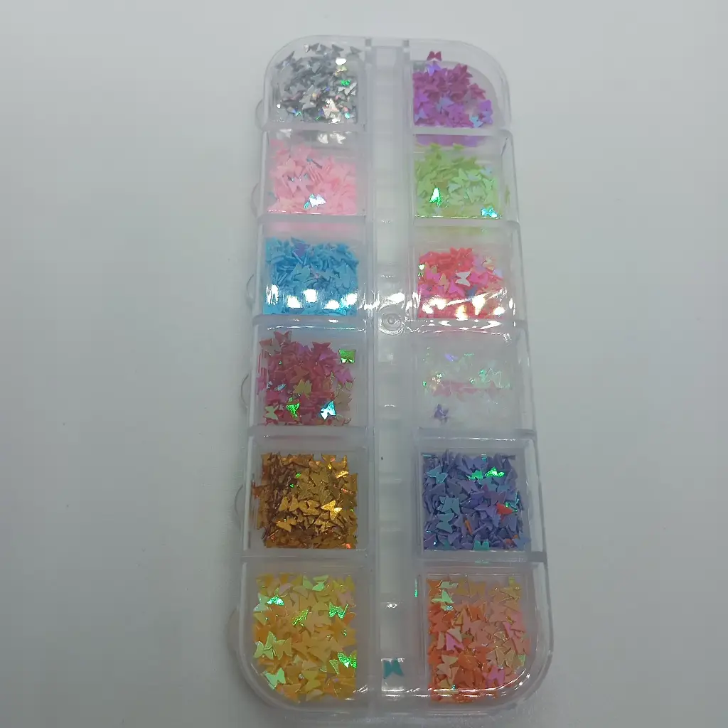 Estuche Decoracion  De Uñas Mariposas X12 Piezas