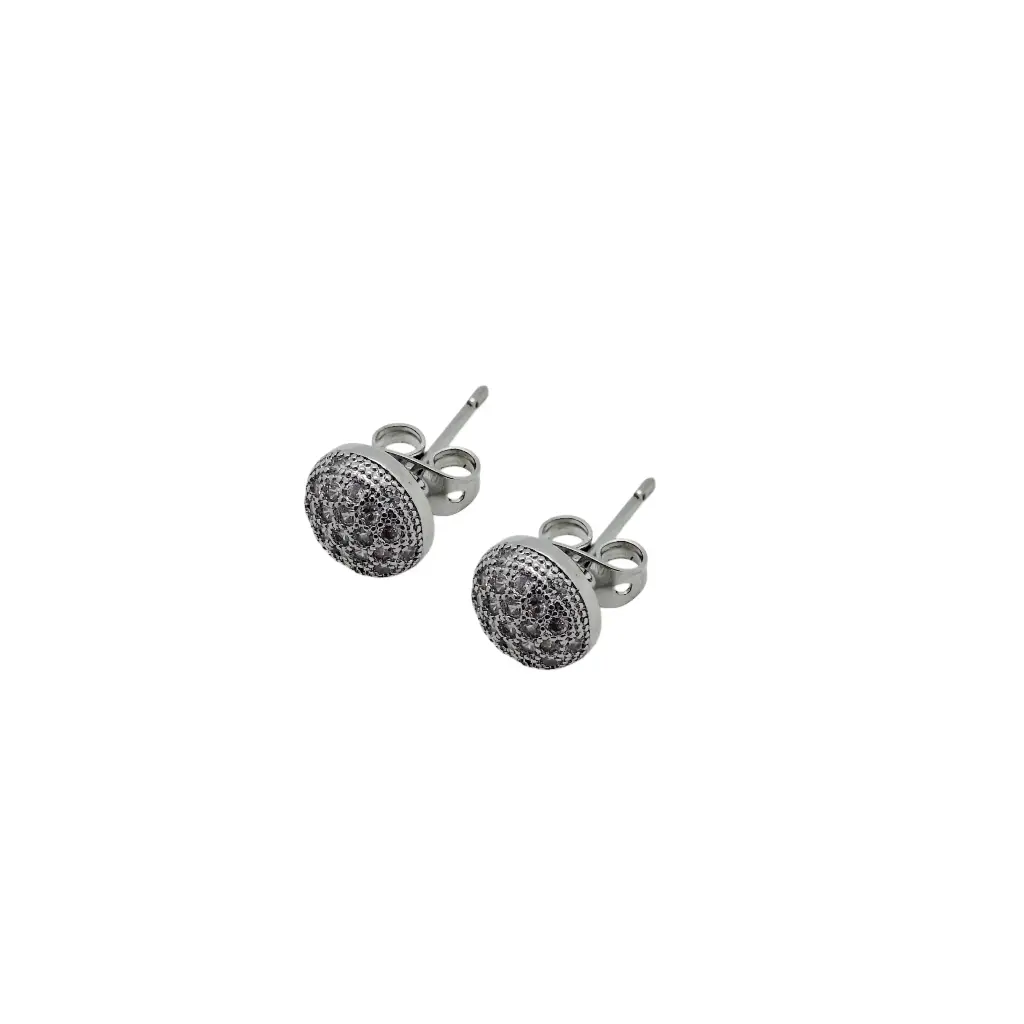 Aretes Plateados Redondos Con Piedras Blancas