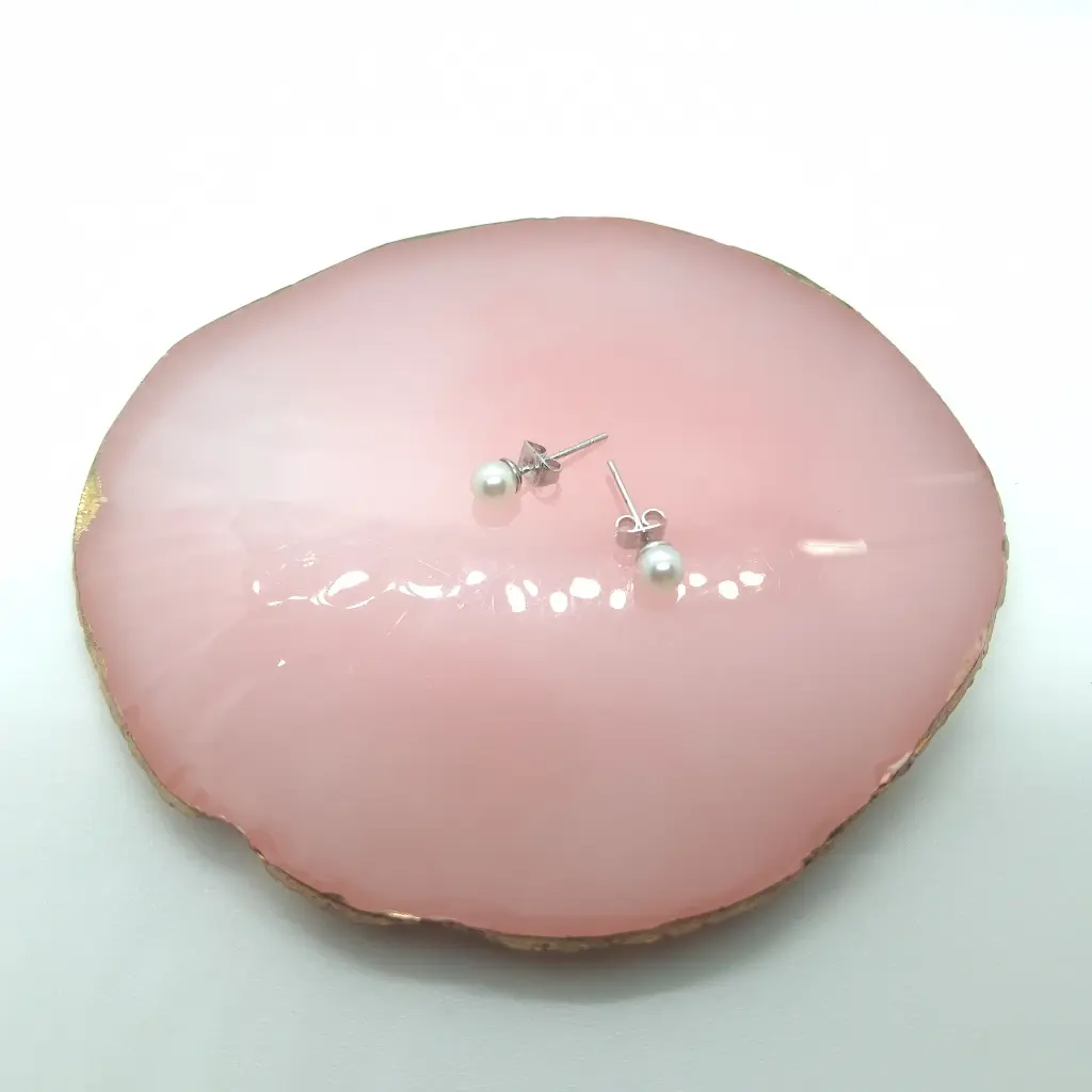 Topitos Plateados Con Perla Blanca