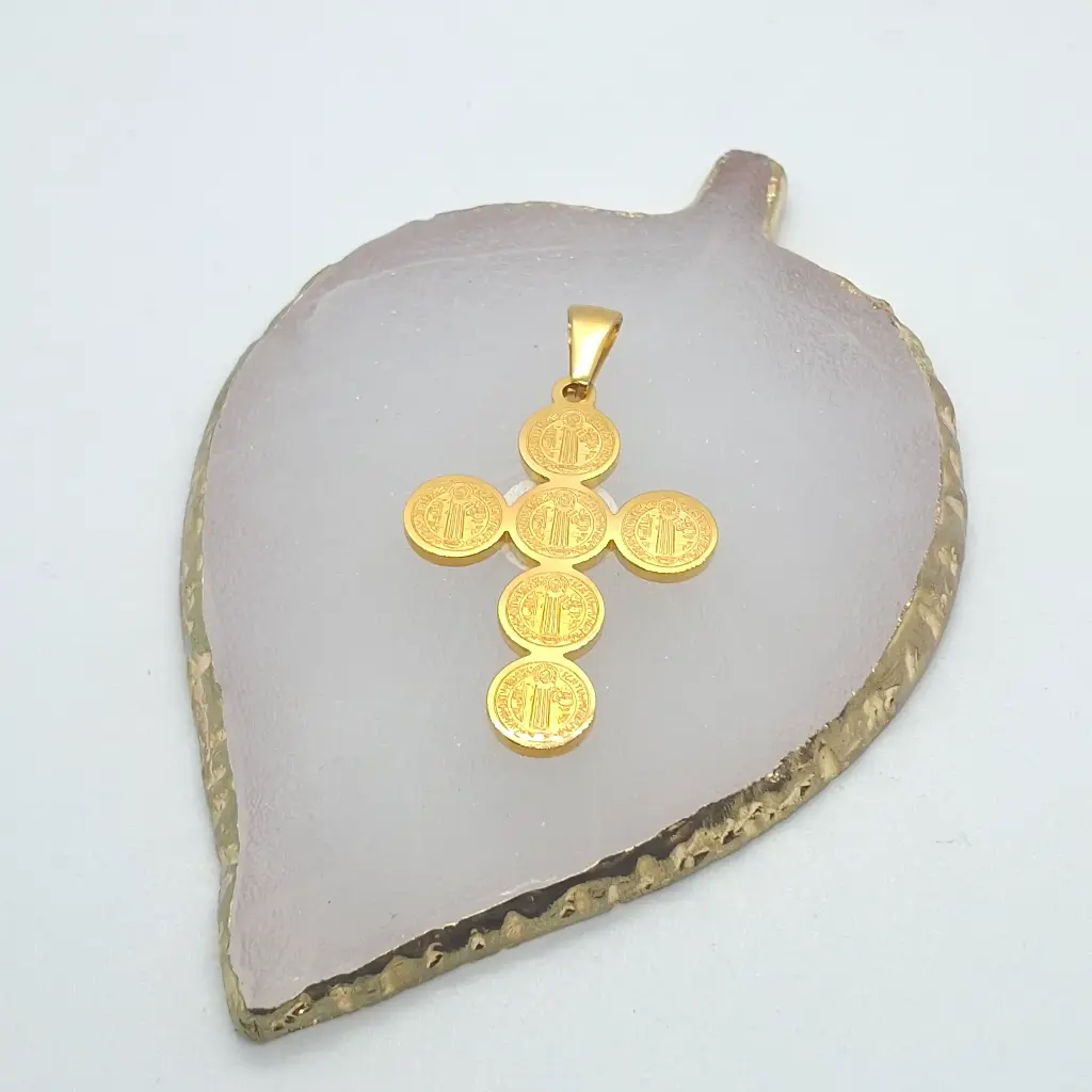 Dije Acero Dorado Cruz De San Benito