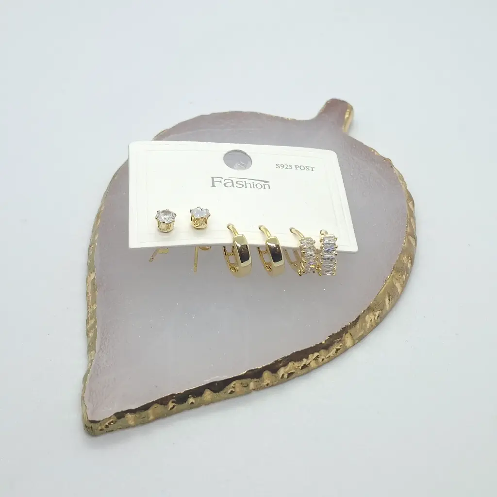Set x3 Candongas Doradas con Piedras Blancas