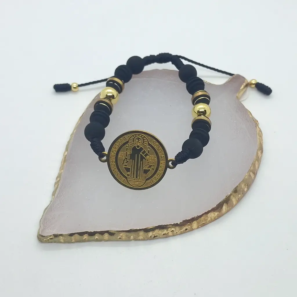 Pulsera Neopreno y Acero Con San Benito Grande