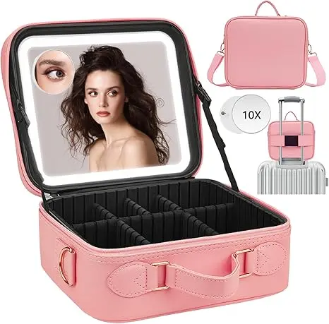Maleta de Maquillaje para Viaje con Espejo Luz LED 3 Luminocidades