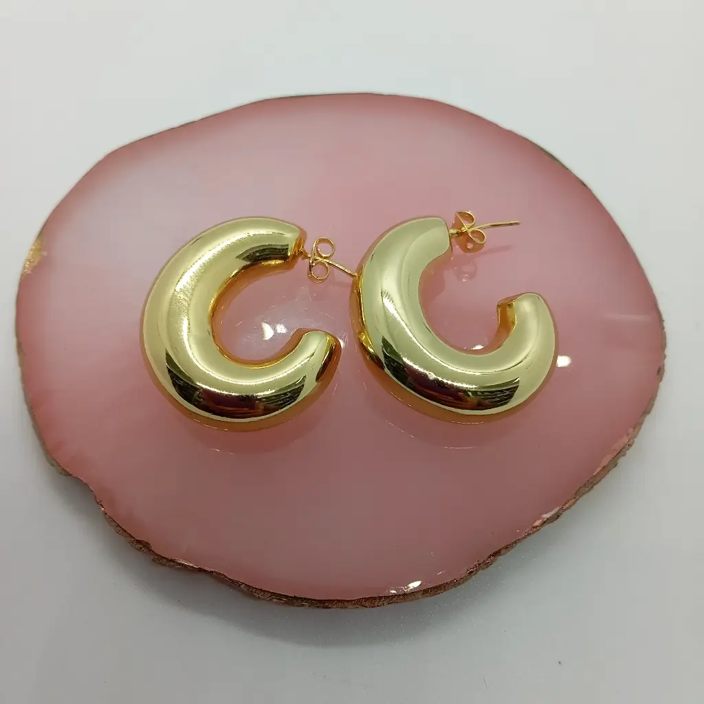 Candongas Gruesas En Forma de C Doradas en Rodio