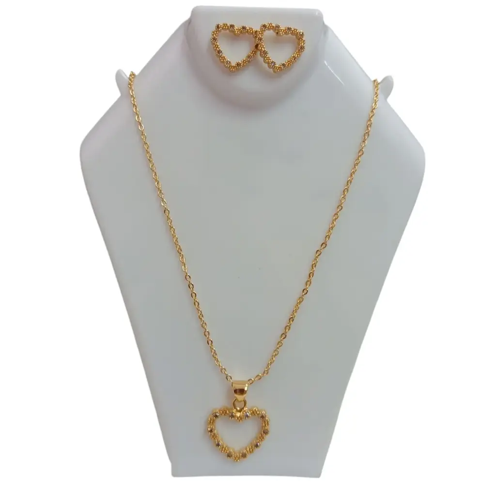 Set De Corazon Cadena+Aretes En Rodio