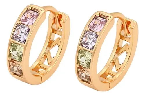 Candongas Over Gold Doradas Con Piedras Cuadradas Multicolor