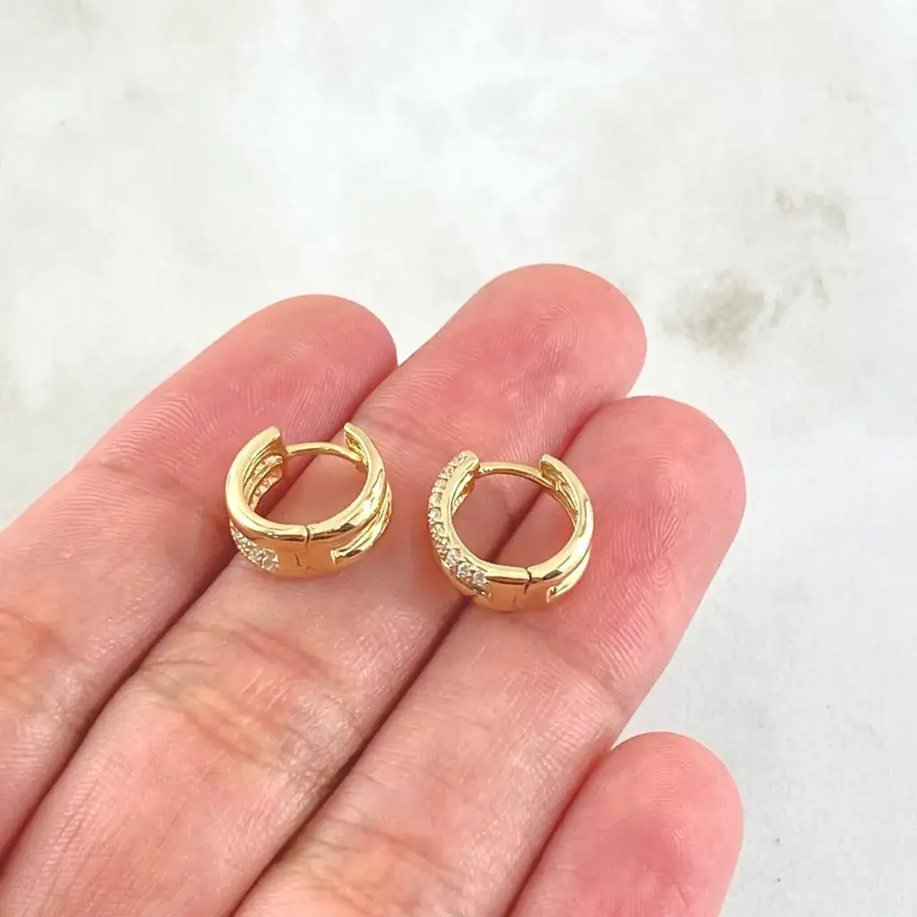 Candongas Over Gold Estilo Enrejado Con Brillantes