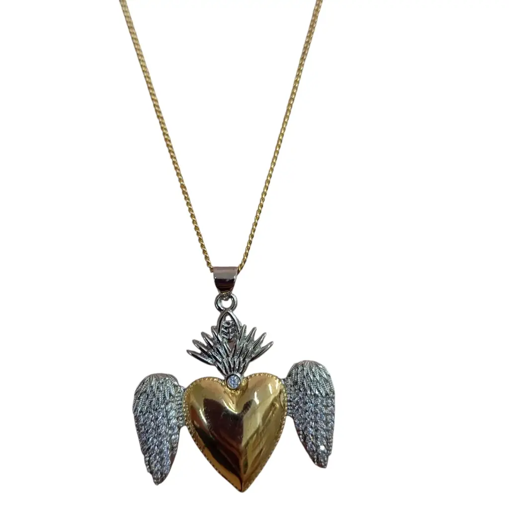 Cadena Delgada Con Dije De Corazon Con Alas En Rodio