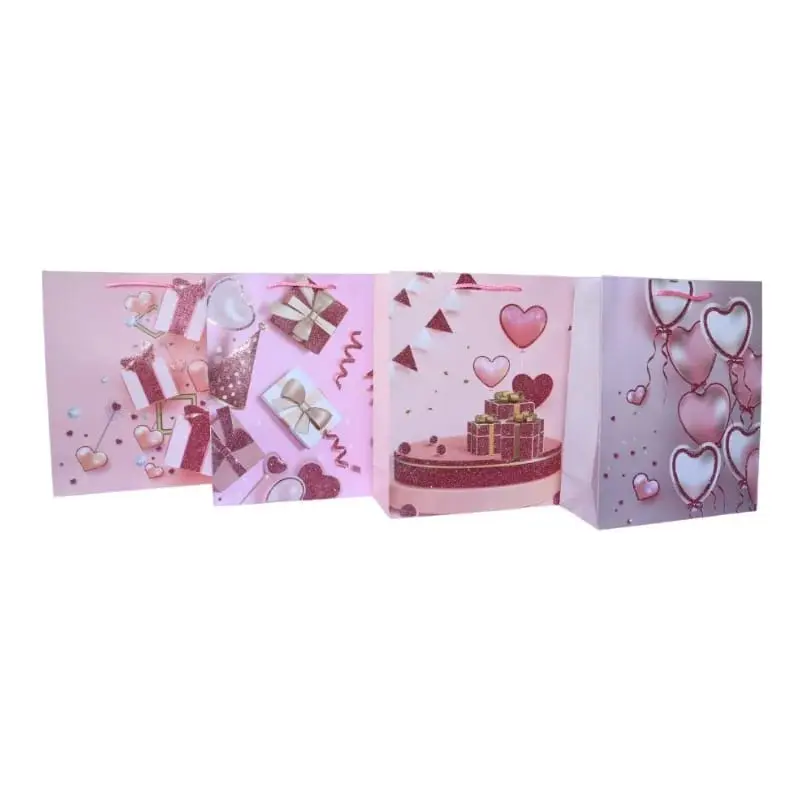 Bolsa De Regalo Grande Rosa Con Escarcha