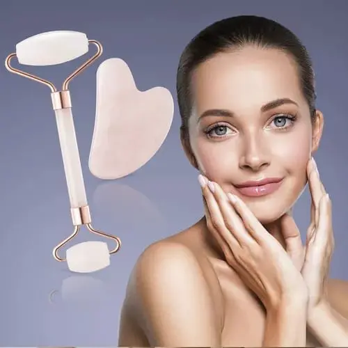 [ENC0000000000429FAC] Masajeador facial de cuarzo rosa Gua Sha alivio de tensión muscular