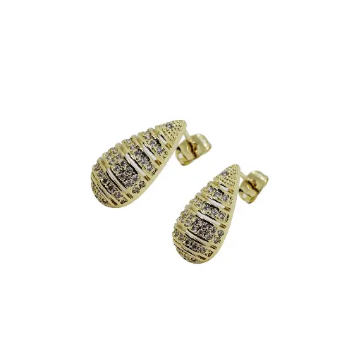 Aretes Gota De Agua Dorados Con Piedras Blancas