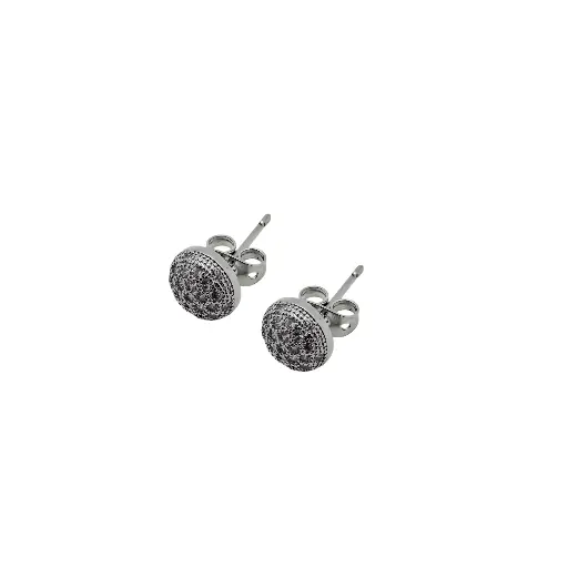 Aretes Plateados Redondos Con Piedras Blancas