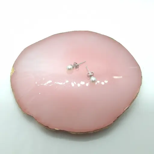 Topitos Plateados Con Perla Blanca