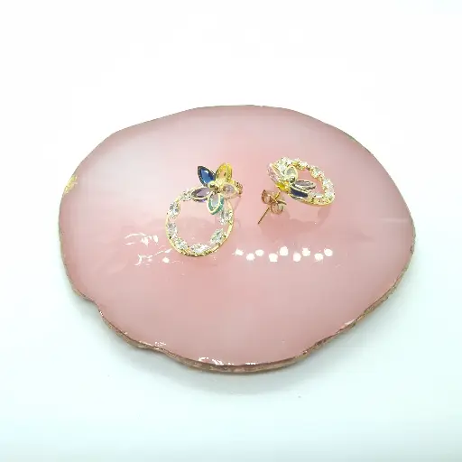 Aretes Redondos Dorados Elegantes Con Flor Colores
