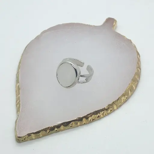 [ENC0000000000742ACC] Anillo Plateado Piedra Nácar Redondo