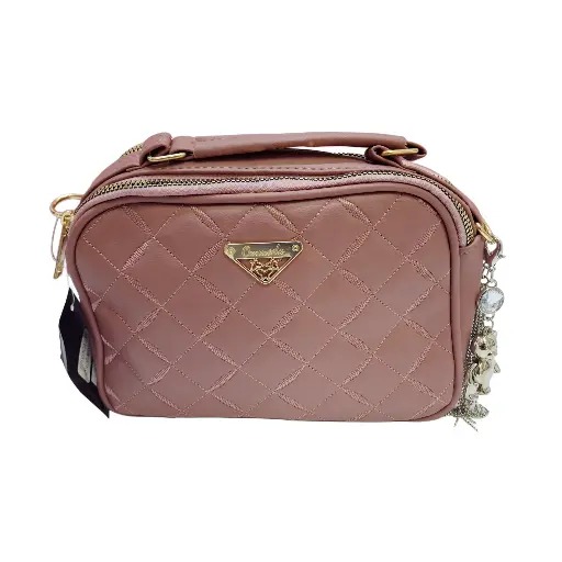 Bolso Ounuoda Rosa Con Acessorios Plateados