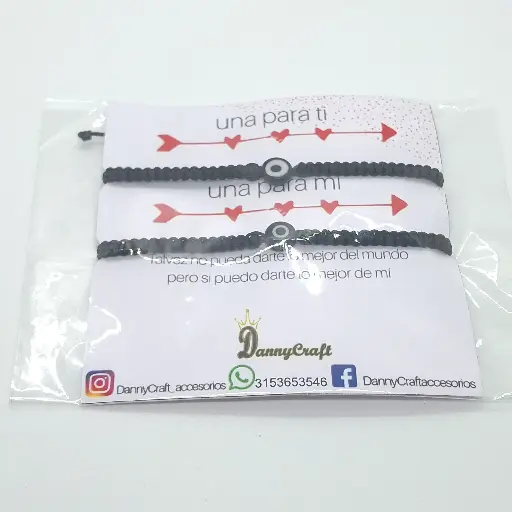 [ENC0000000000780ACC] Set Pulseras Negras x2 Ojo Turco Cartón