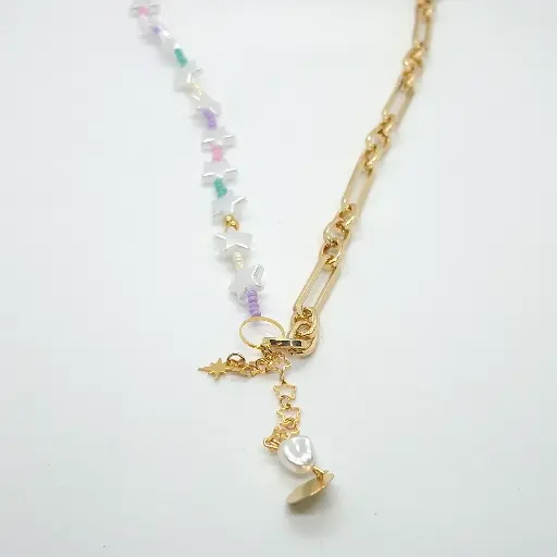 Collar Tejido Mostacilla Con Cadena