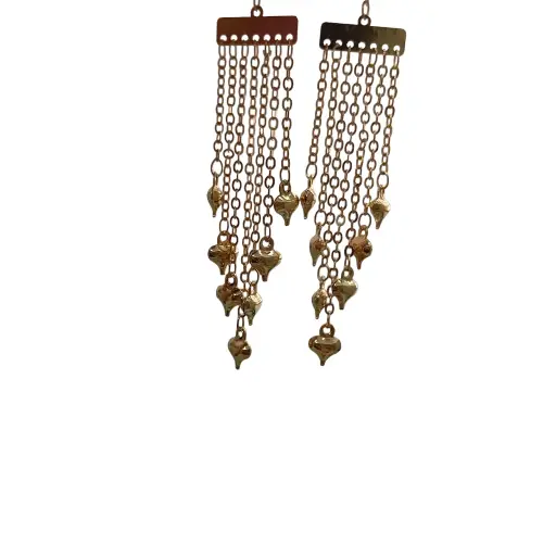 [ENC-0005] Aretes Largos en Over Gold – Aros con Cadenas y Dijes de Corazón