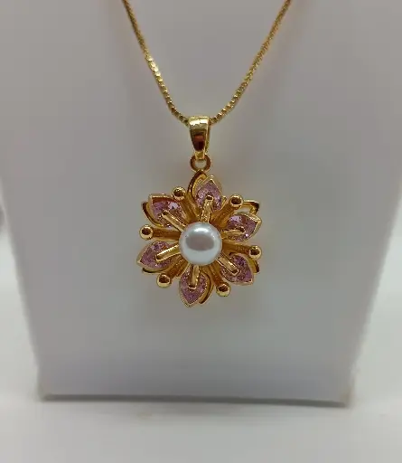[ENC0000000000918ACC] Collar con dije Floral Giratorio - Pétalos Rosa