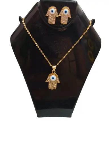 [ENC0000000000920ACC] Set De Aretes + Collar Ojo turco Y Mano Fatima