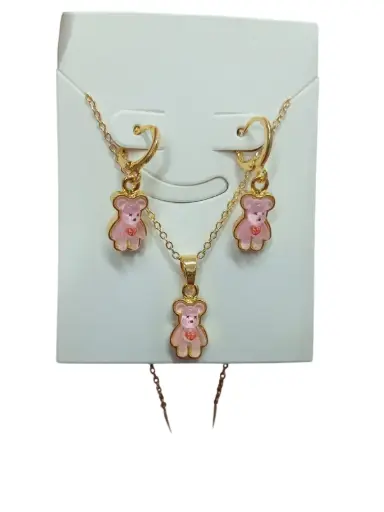 [ENC0000000001126ACC] Set De Collar Y Aretes De Osito Rosado Over Gold