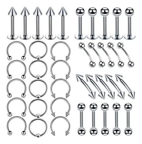 [ENC0000000001140ACC] Piercing Básico Plateado De Diferentes Figuras En Acero